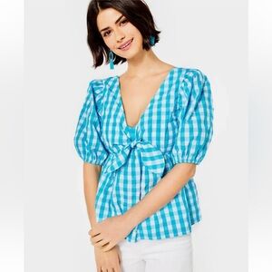 NWT! Lilly Pulitzer Sarafina Gingham Short Sleeve Babydoll Blouse